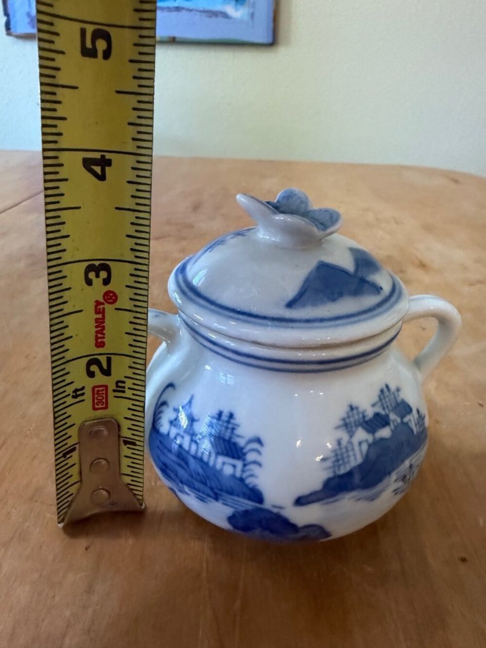 Vintage Canton Chinoiserie Cream & Sugar Set with Butterfly Lid – Blue and White - Picture 9 of 14